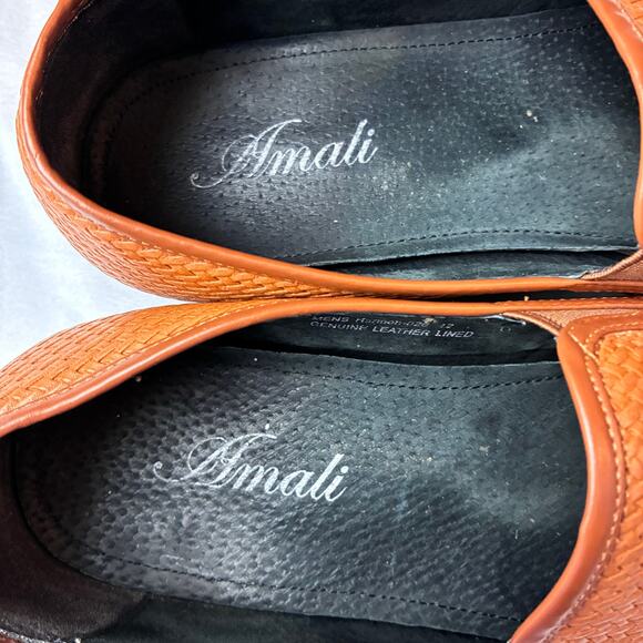 Amali Harmon Driving Loafer Men 12 Genuine Woven Leather Lined Chestnut Moccasin - Picture 2 of 13